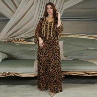 wepbel ramadan muslim dress abaya leopard spring turkey kaftan robe islamic clothing rhinestone womens long arab muslim dress