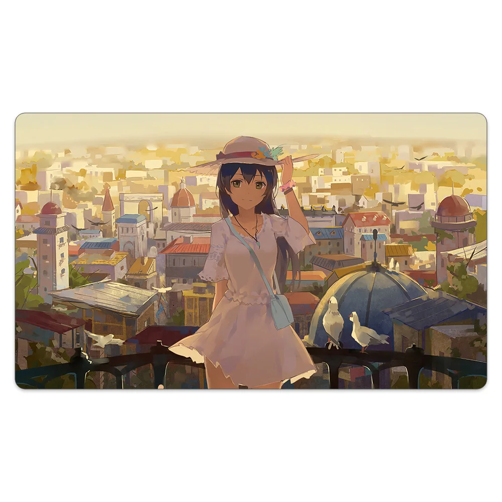 

Игровой коврик Smile Girl + Портативная сумка с шумоподавлением и нескользящей поверхностью, Тканевый Резиновый коврик для стола, совместимый с игровым ковриком для торговых карт