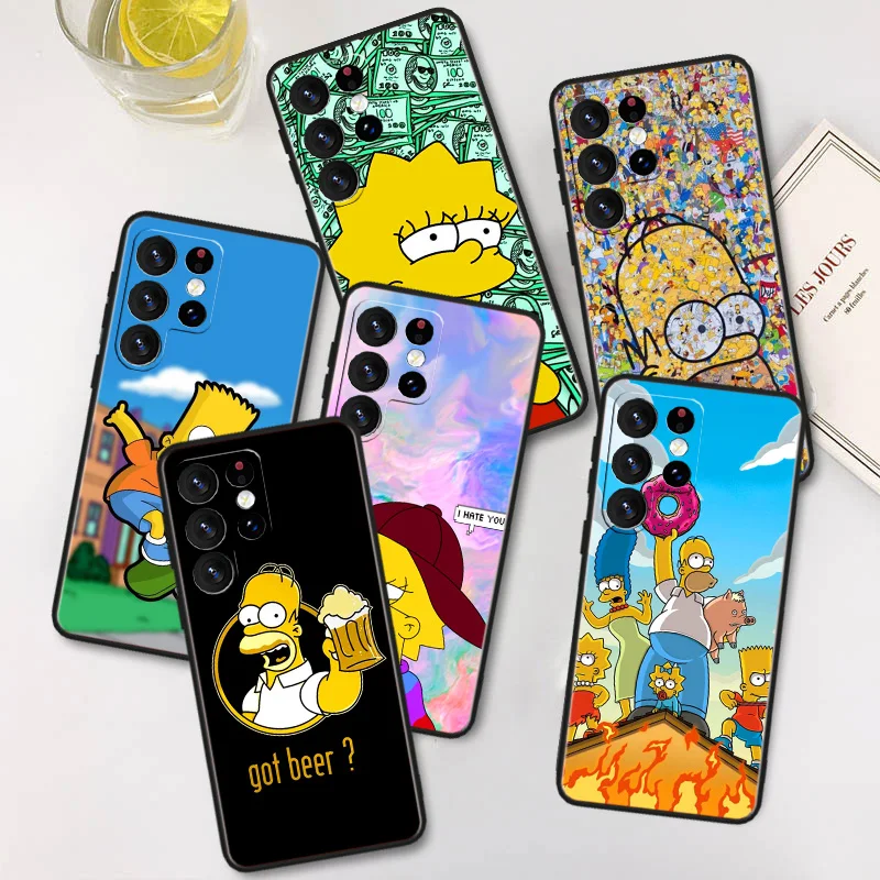 

The Simpsons Phone Case For Samsung Galaxy S23 S22 S21 S20 FE Ultra S10e S10 S9 S8 Plus Lite Black Cover