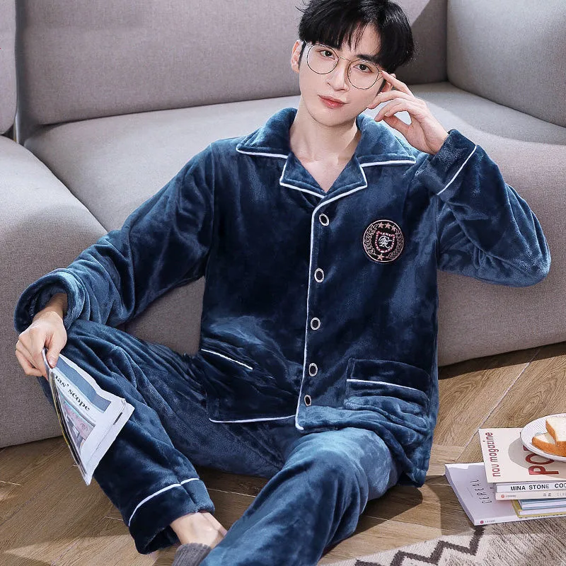 Thick Pajamas Set Casual Sleepwear For Men Soft Warm Full Pyjama Men's Winter 2022 Fashion Homewear Clothes Plus Size