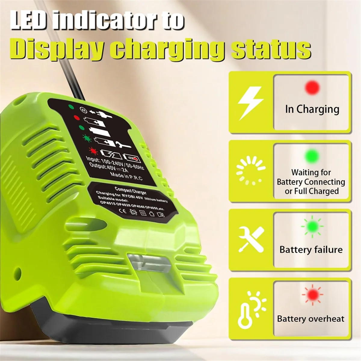 Мини-зарядное устройство для Ryobi зарядное 40 В OP4040 OP4050 OP4050A OP40601 OP4026 OP4015 OP4030 быстрое