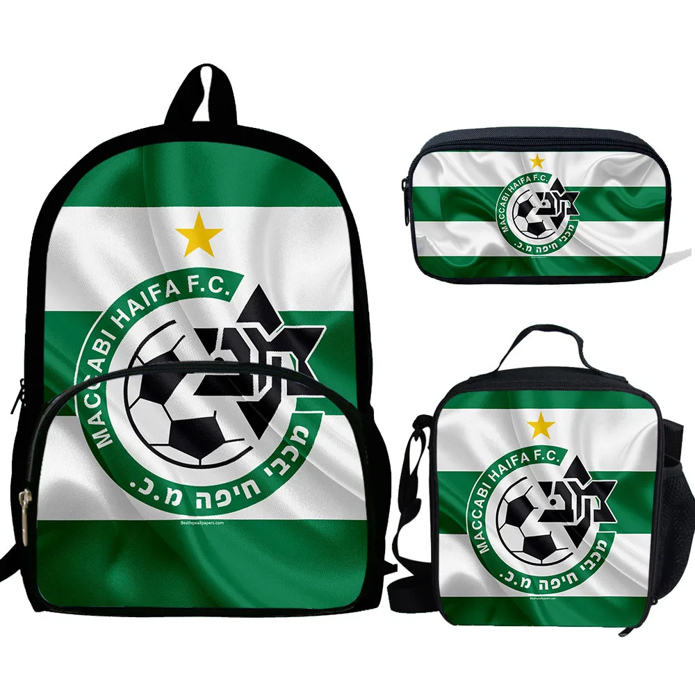

3Pcs/Set Israel Maccabi Haifa FC Printed School Bags fashion Backpack Teenagers Boys Bookbag Mochila casual backpack