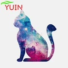 Стильная Автомобильная наклейка с силуэтом звездного кота, мультяшная романтическая художественная аппликация, украшение из ПВХ, автомобильные аксессуары, водонепроницаемая наклейка 14*12 см