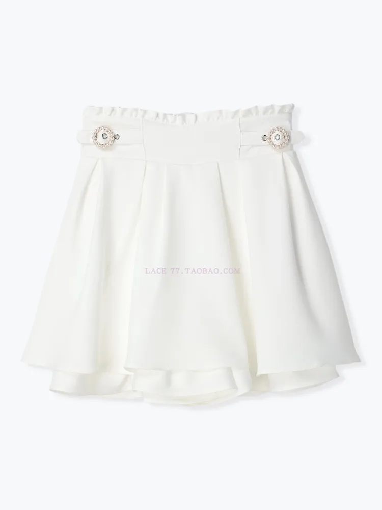 Solid Color Pearl Buckle Waist-Tight Shorts Skirt for Lady Ruffled High Waist Skirt Fashion Japanese Style Summer Women's Skirts