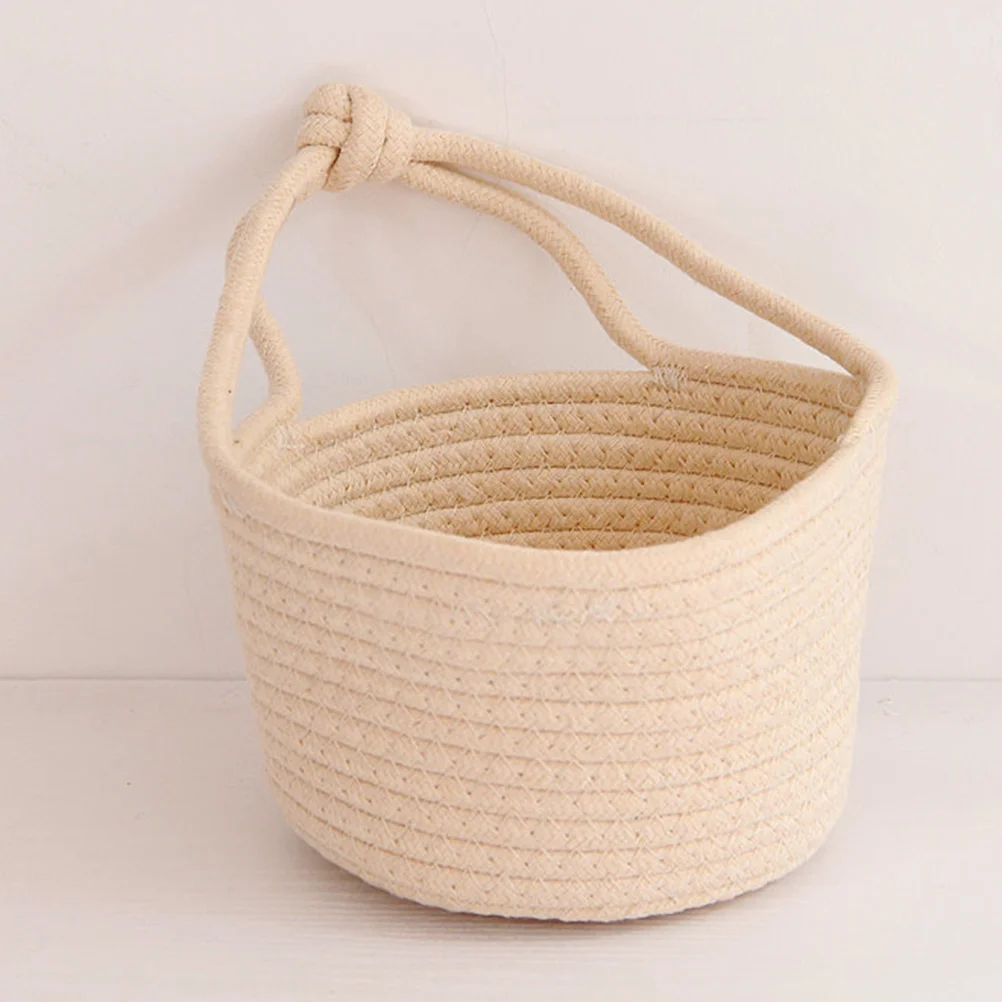 

Basket Hanging Storage Wall Baskets Woven Rope Cotton Organizer Round Bins Stuff Sundries Container Organizing Stair Weaved Toy