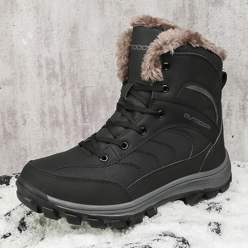 Winter Leather Boots Waterproof Men Hiking Shoes Super Warm Tactical Military Boots Hunting Outdoor Big Size Male Sneakers 40-48