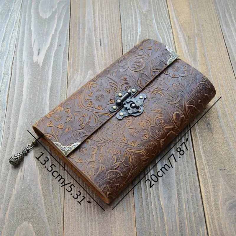 

Embossed Pattern Soft Leather Travel Notebook with lock Key Diary Notepad Kraft Paper for business Sketching Writing D5QC