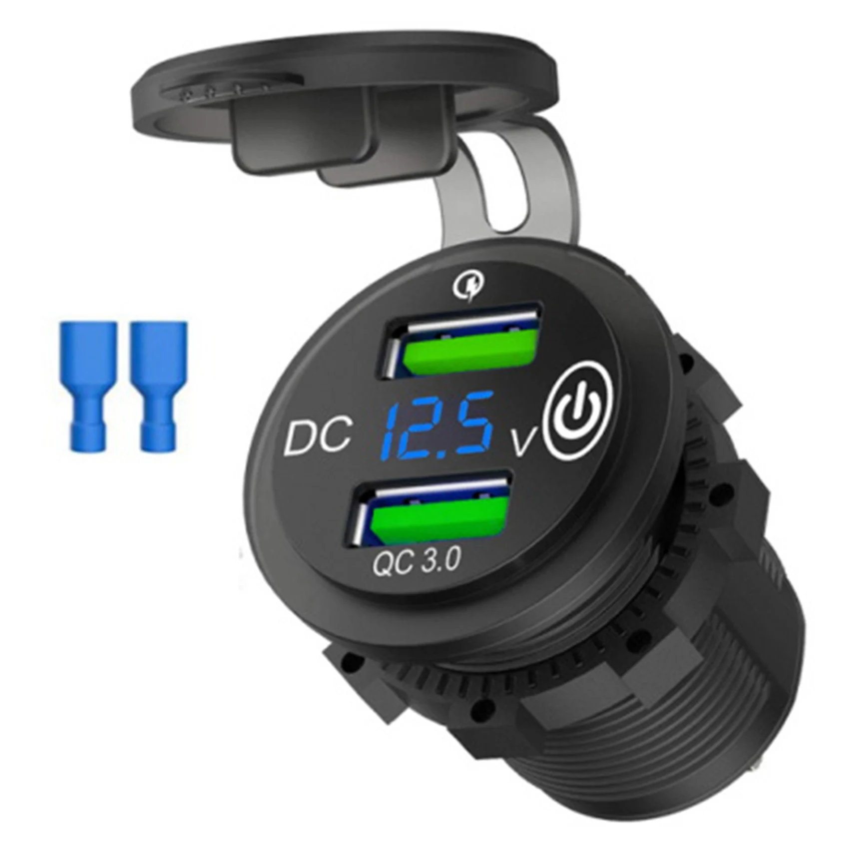 

Dual QC3.0 Port Quick Charge USB Car Charger Socket 12V/24V Car Adaptor with LED Digital Voltmeter Touch Switch A