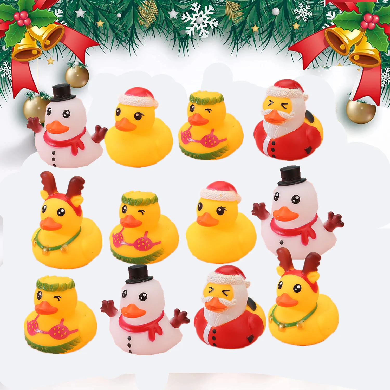 5 упаковок детских рождественских резиновых уток 2-дюймовые Игрушки для ванны