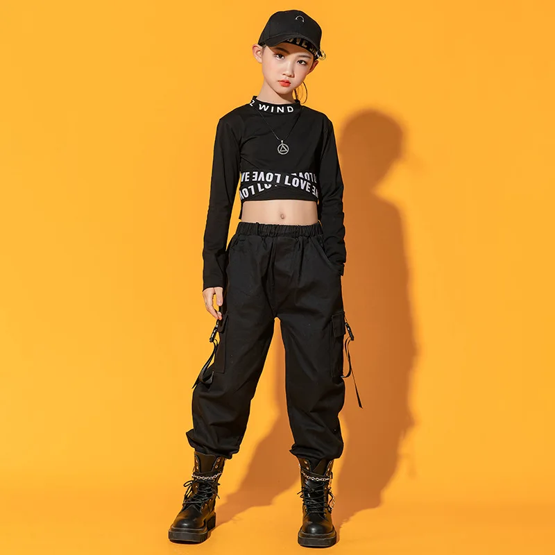 

Teenage Clothes Jazz Tracksuit Spring Dancing Girl Hip Hop Short Letter Long Sleeve T-shirt+ Loose Pant 6 8 9 10 12 13 15 16 Yrs