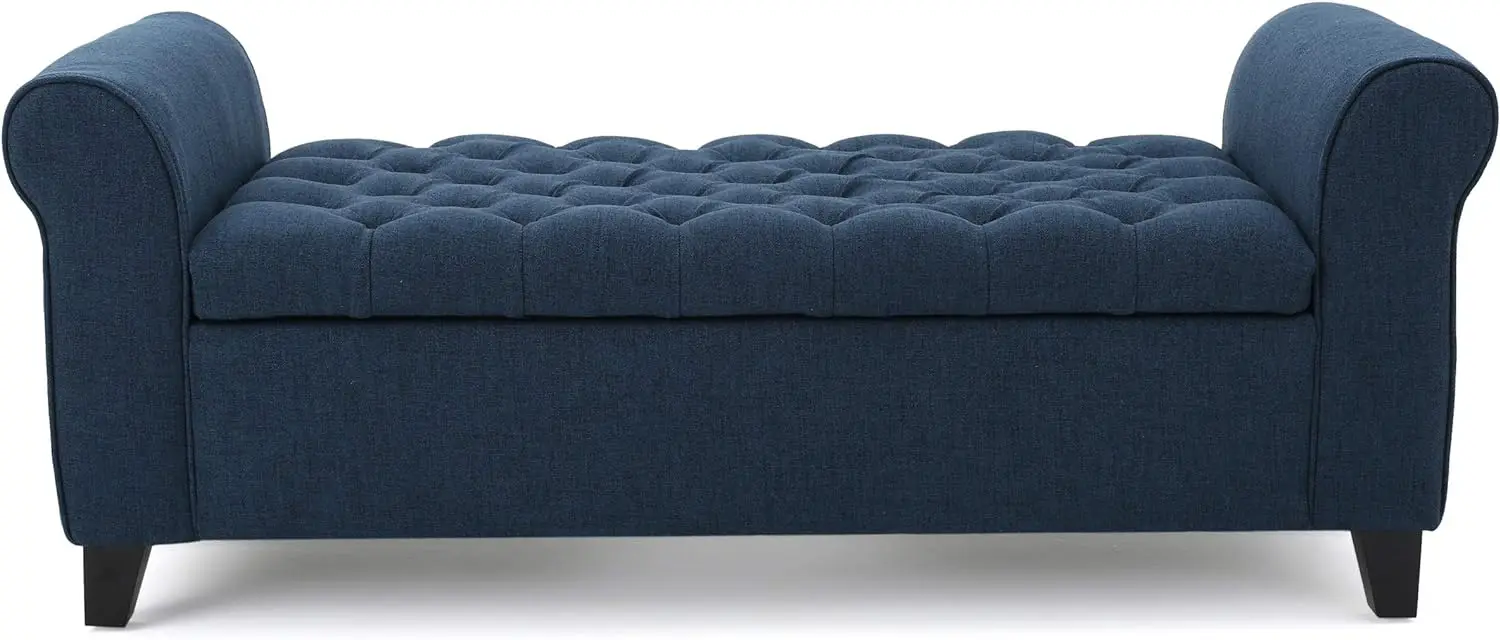 

Fabric Armed Storage Bench Living Room Chair Dark Blue, Dimensions 19.75\u201DD x 50.00\u201DW x 20.5\u201DH
