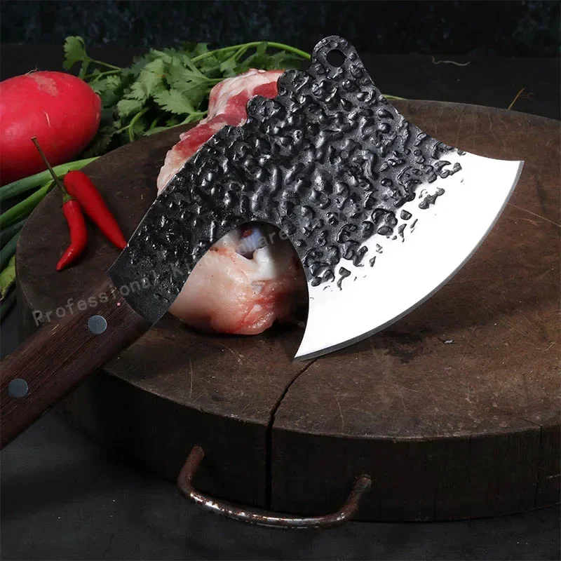Ручной кованый нож для измельчения костей топора мяса кухонные ножи с деревянной