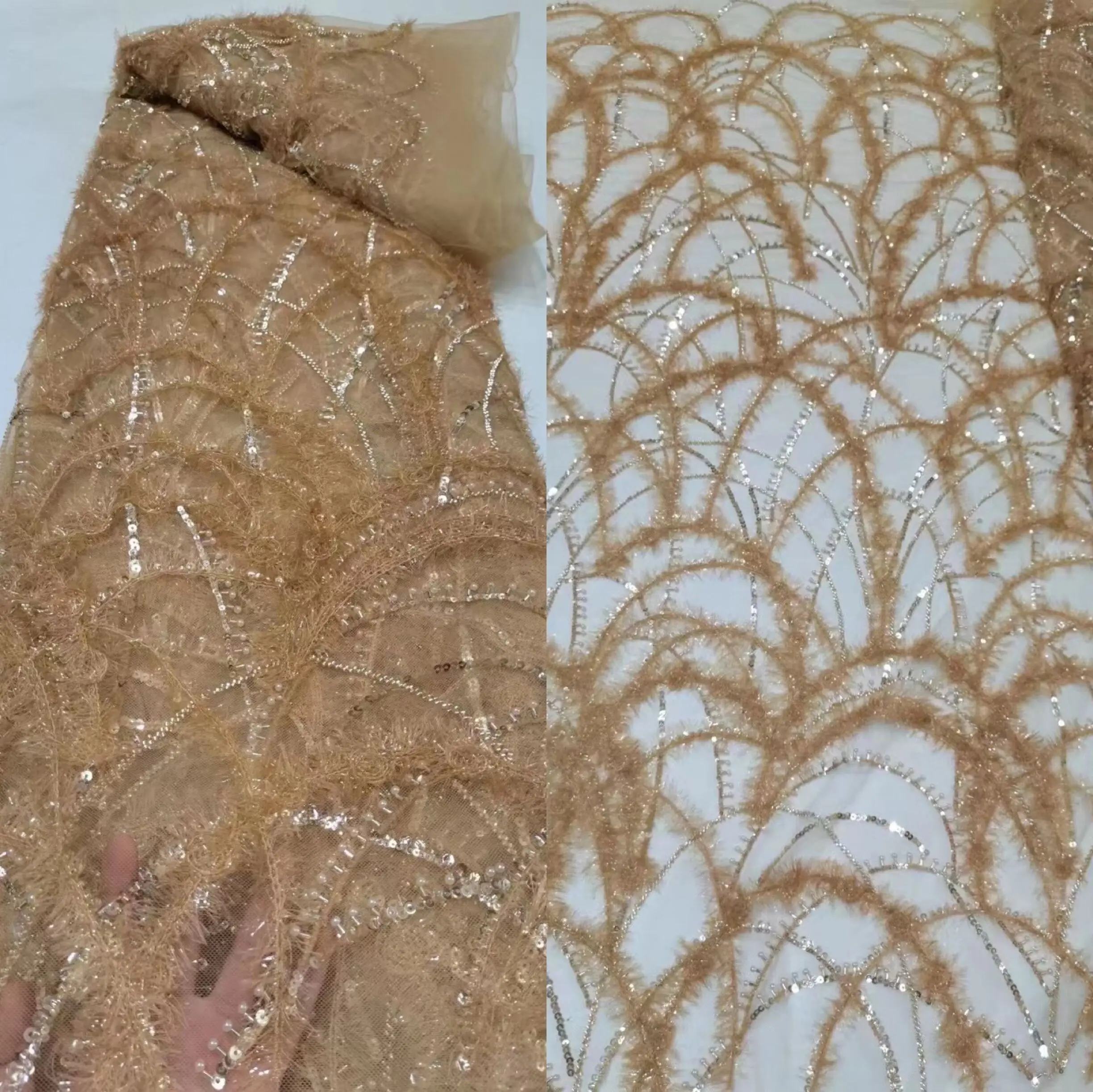 

Tulle Lace Fabrics African Lace Fabric with beads ZH-12139812 High Quality Embroidery Lace Nigerian Lace Fabrics For Sewing
