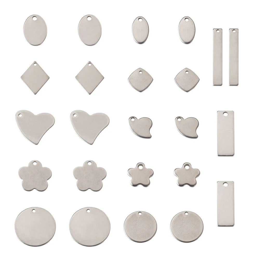 

72Pcs 201 Stainless Steel Stamping Blank Tag Pendants Mixed Shapes For Men Women Necklace Craft Jewelry Making Accessories