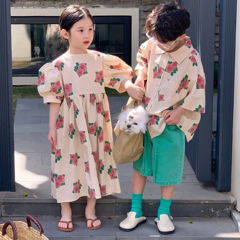 Костюм принцессы летний из рубашки с принтом пионов и шортов