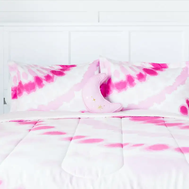 

Tie Dye Galaxy Reversible 4-Piece Queen Comforter Set with Decorative Pillow, Microfiber, Pink Shrinkage and Fade Resistant Ea