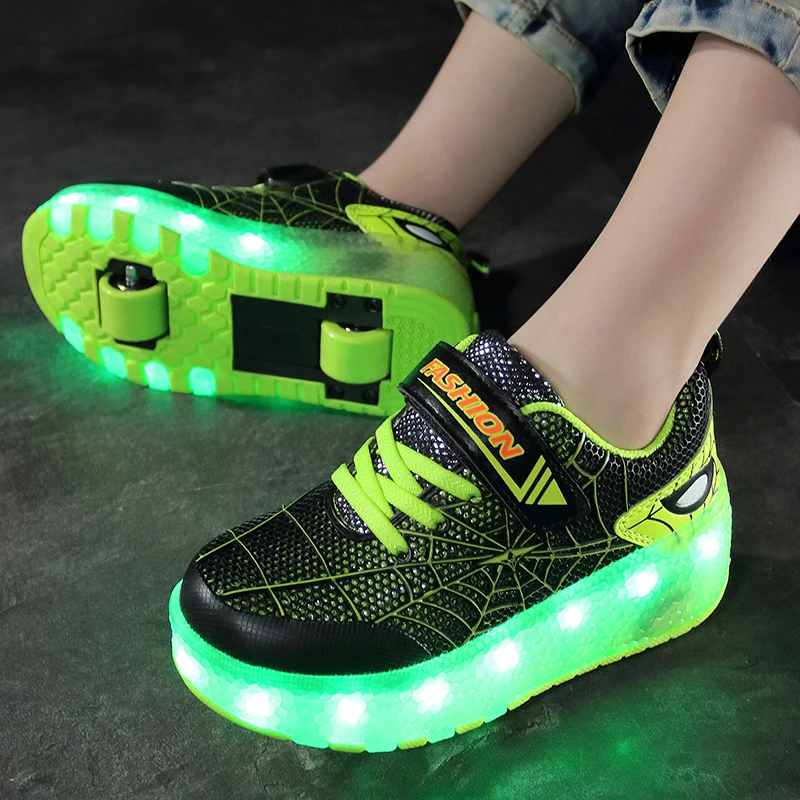 

Size 29-39 LED Lighted Sneakers with Roller for Children Glowing Wheel Shoes USB Charging Luminous Skating Shoes for Kids Boys