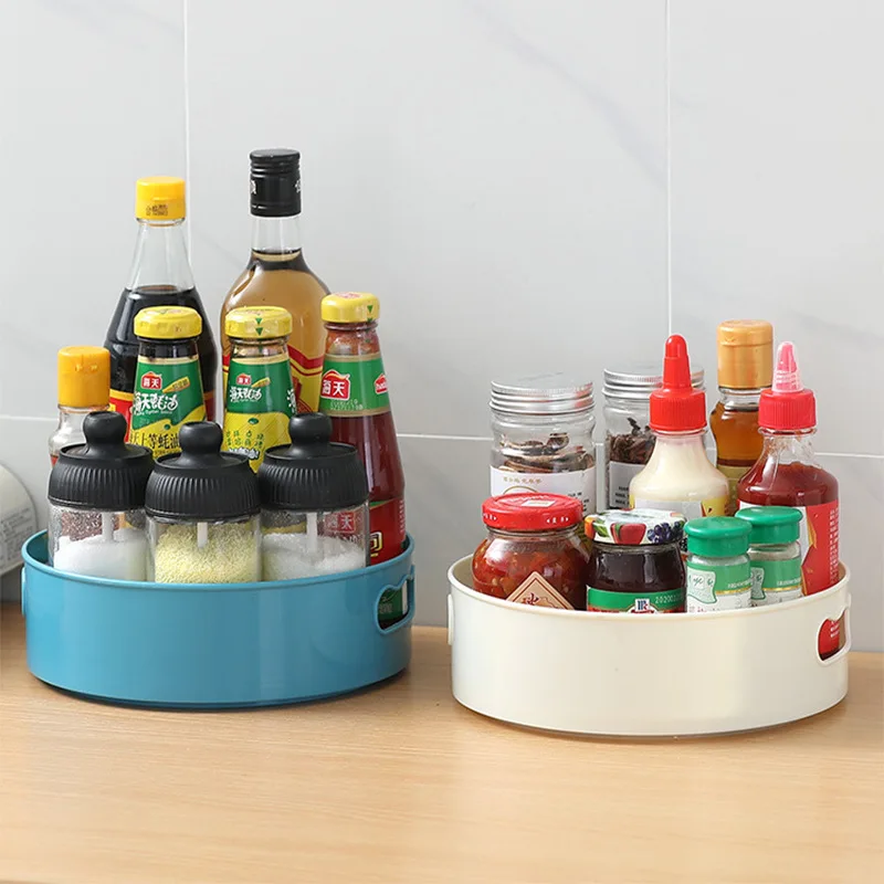 360 Rotating Tray Turntable Kitchen Storage Containers Spice Snack Fruit Food Trays Bathroom Organizer Anti-slip |