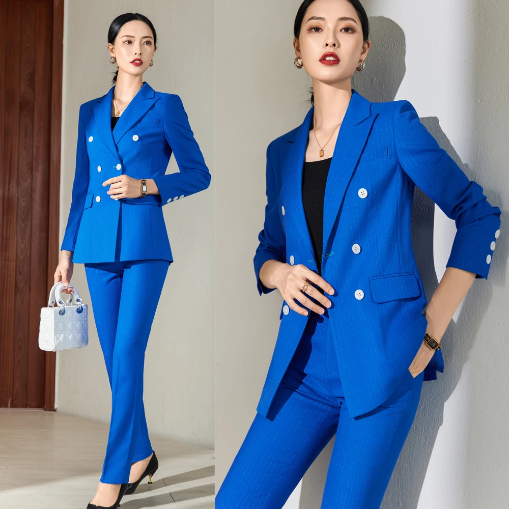 Sugar colored small suit suit (women's 2022 early autumn new Korean version of professional wear, double breasted work suit, two