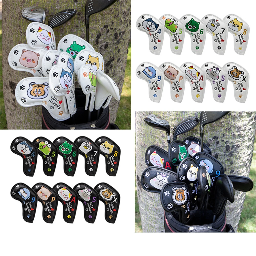 10 Pcs/set Golf Iron Head Covers PU Leather Cute Animal Pattern 19*9cm Golf Iron Club Protector 4 5 6 7 8 9 P A S X  THANKSLEE