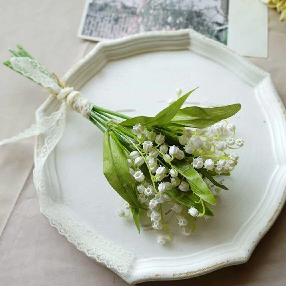 

Artificial Lily Of The Valley Flower Faux Flower White Purple Bellflower Plastic Lily Flower For Wedding Party Decor Flores