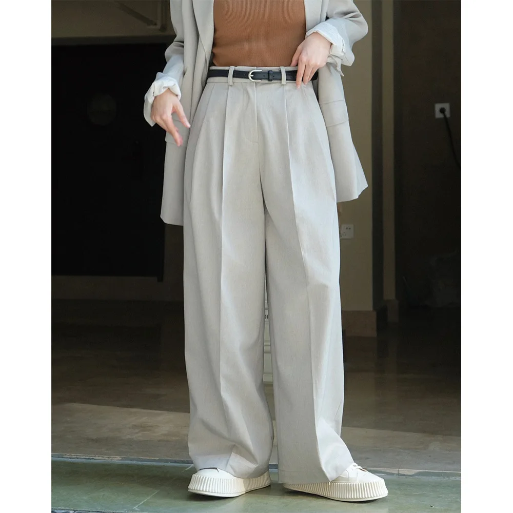 Spring and Autumn Wool Women's Casual Solid Color High Waist Loose Wide Leg Pants