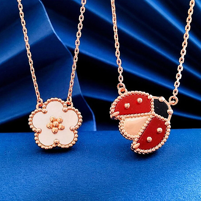 

Fashion Brand Rose Gold Plum Blossom Seven Star Ladybug Necklace Bracelet Women's Fashion Simple Party Gift High Grade Jewelry