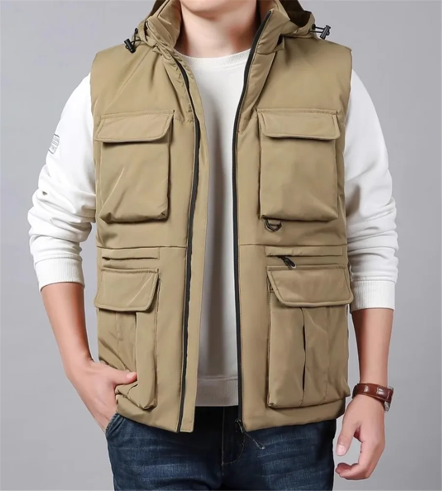 Повседневный мужской жилет-карго зимняя толстая флисовая теплая куртка без