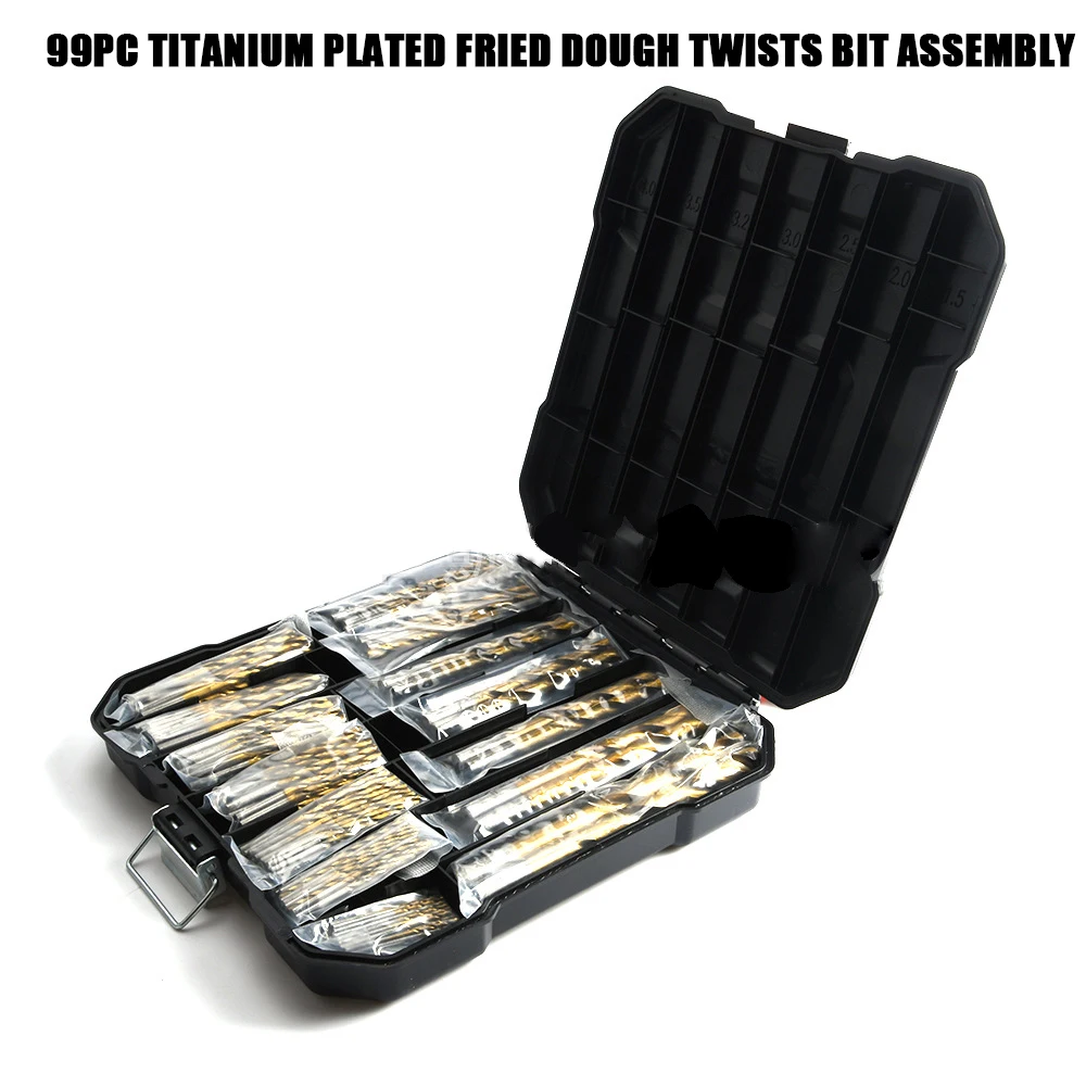

99pcs Twist Drill Bit 1.5mm-10mm Round Handle HSS Drill Bits Set Titanium Coated Metal Hole Grooving Drill Woodworking Tools