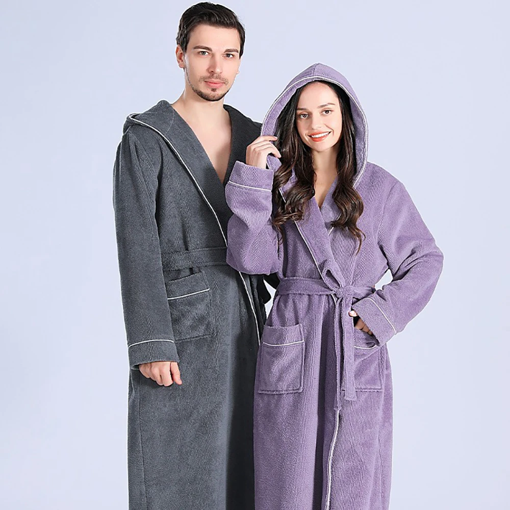 Luxury Terry Cloth Absorbent Robes for Women Winter Warm Hooded Thicken Bathrobe Female Robe Beauty Salon Hotel Dressing Gown