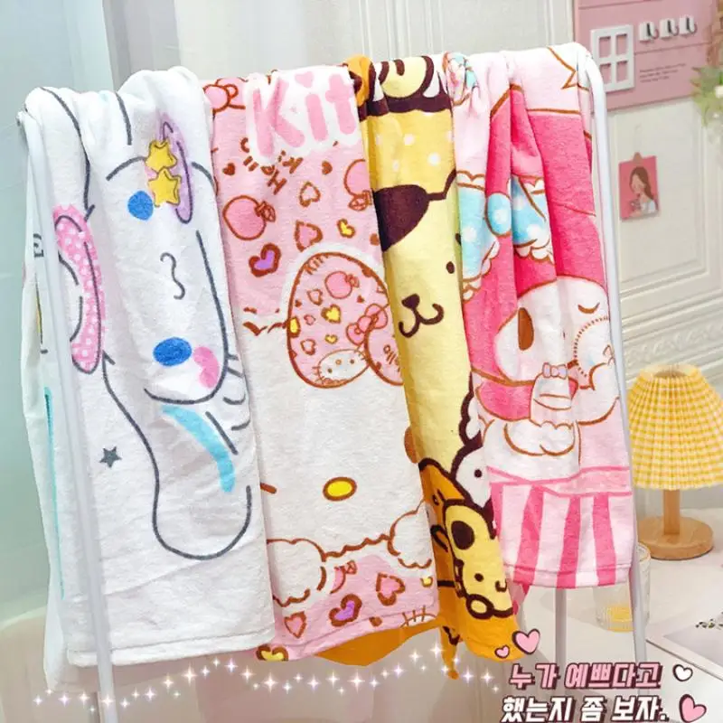 

Kawaii Sanrio Accessories Hello Kittys Mymelody Cinnamoroll Kuromi Cartoon Cute Absorbent Cotton Bath Towel Anime Doll Girl Gift