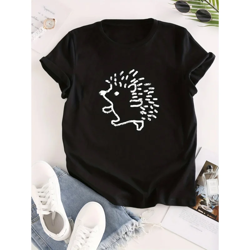 Футболка с круглым вырезом и мультяшным принтом ежика повседневные свободные