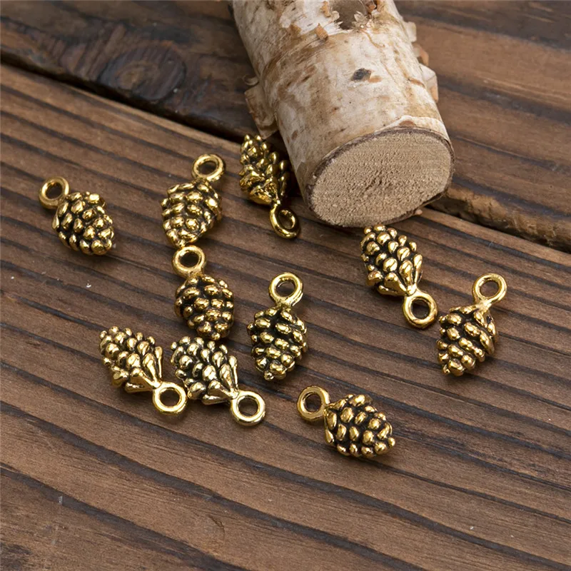 10 шт./лот 13*6 мм античная бронза серебряный цвет Pinecone Подвески DIY поделки для