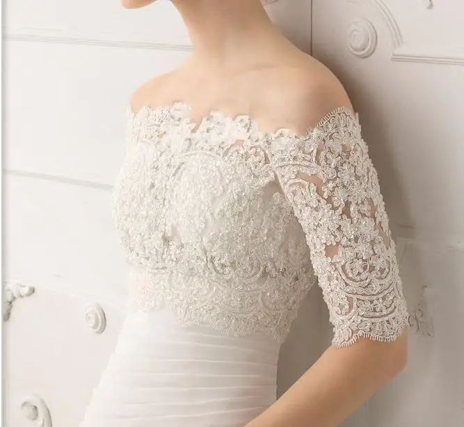 

Bateau Lace Bridal Bolero with Half Long Sleeves Classic Lace Bridal Jacket Wrap Bridal Accessory Custom Made
