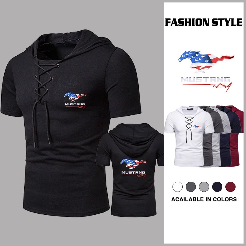 

Men's Hooded T-shirt Summer Short Sleeve Slim Tops Personality Casual Hip Hop Cool Shirt Comfy Printing Shirt for Male