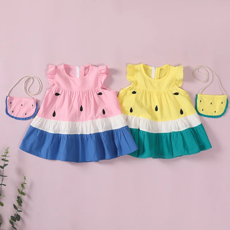 

Kids Dress Watermelon New Girls Summer Clothes Ruffle Sleeveless Suspender Skirt Fruit Pattern Dress