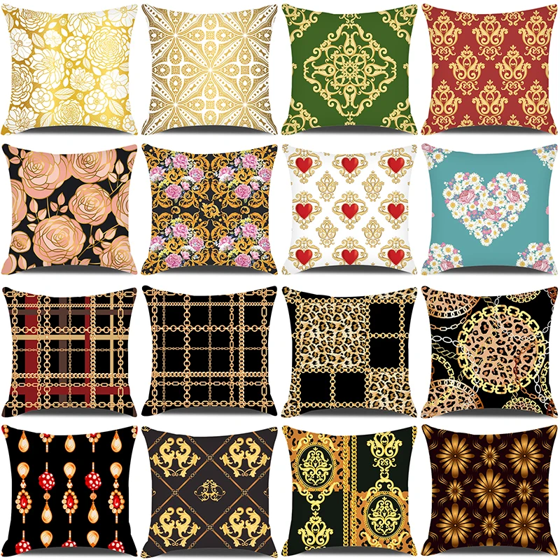 

Baroque Geometric Flowers Pillow Cover 45x45cm Irregular Stripe Chain Printed Cushion Cover Sofa Seat Car Decor Throw Pillowcase