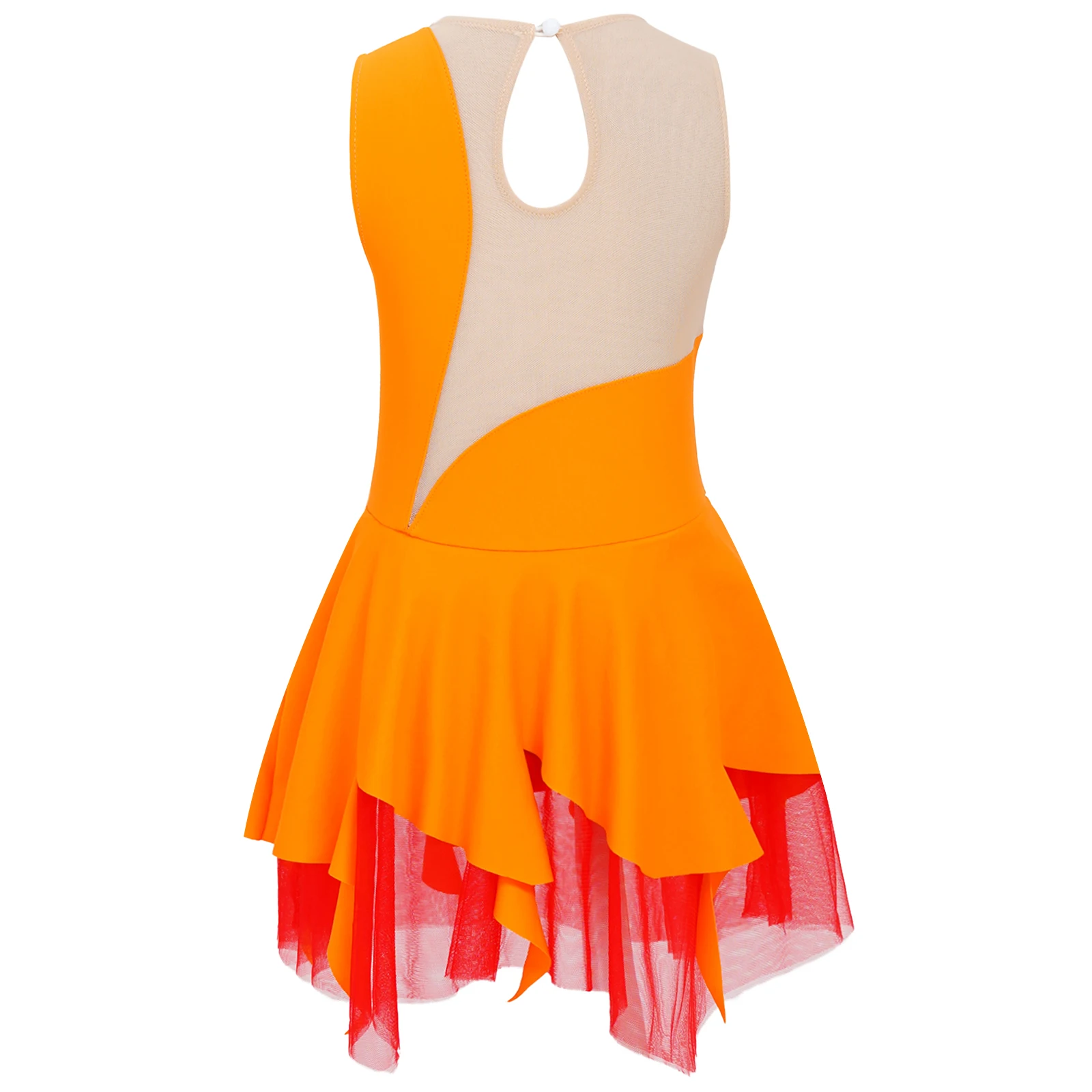 Figure Skating Dress Ballet Dancing Costume for Kids Girls Sleeveless Round Neckline Shiny Rhinestone Ruffle Veil Ballet Dress