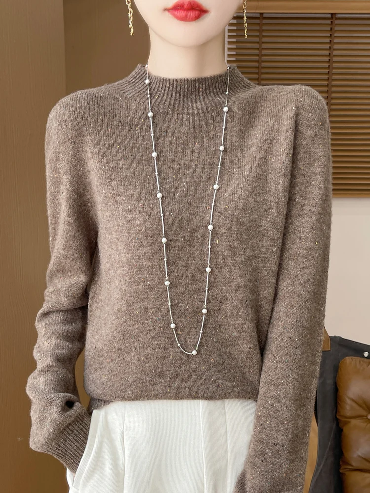 Женский плотный базовый свитер из 100% чистой шерсти с полувысоким воротником для