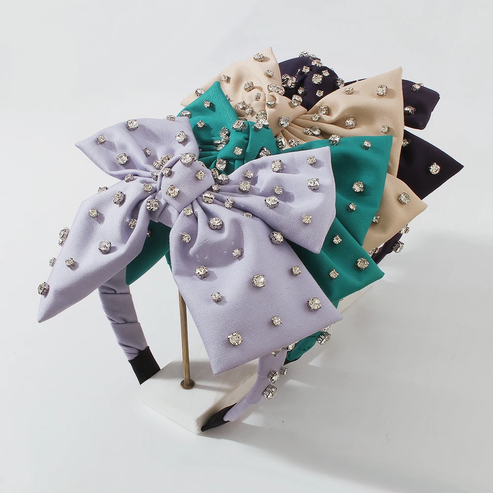 

Ободок стразы из шелковой ткани с большим бантом, ободок для женщин, ободок для волос с перекрестным узлом, широкие аксессуары для весны