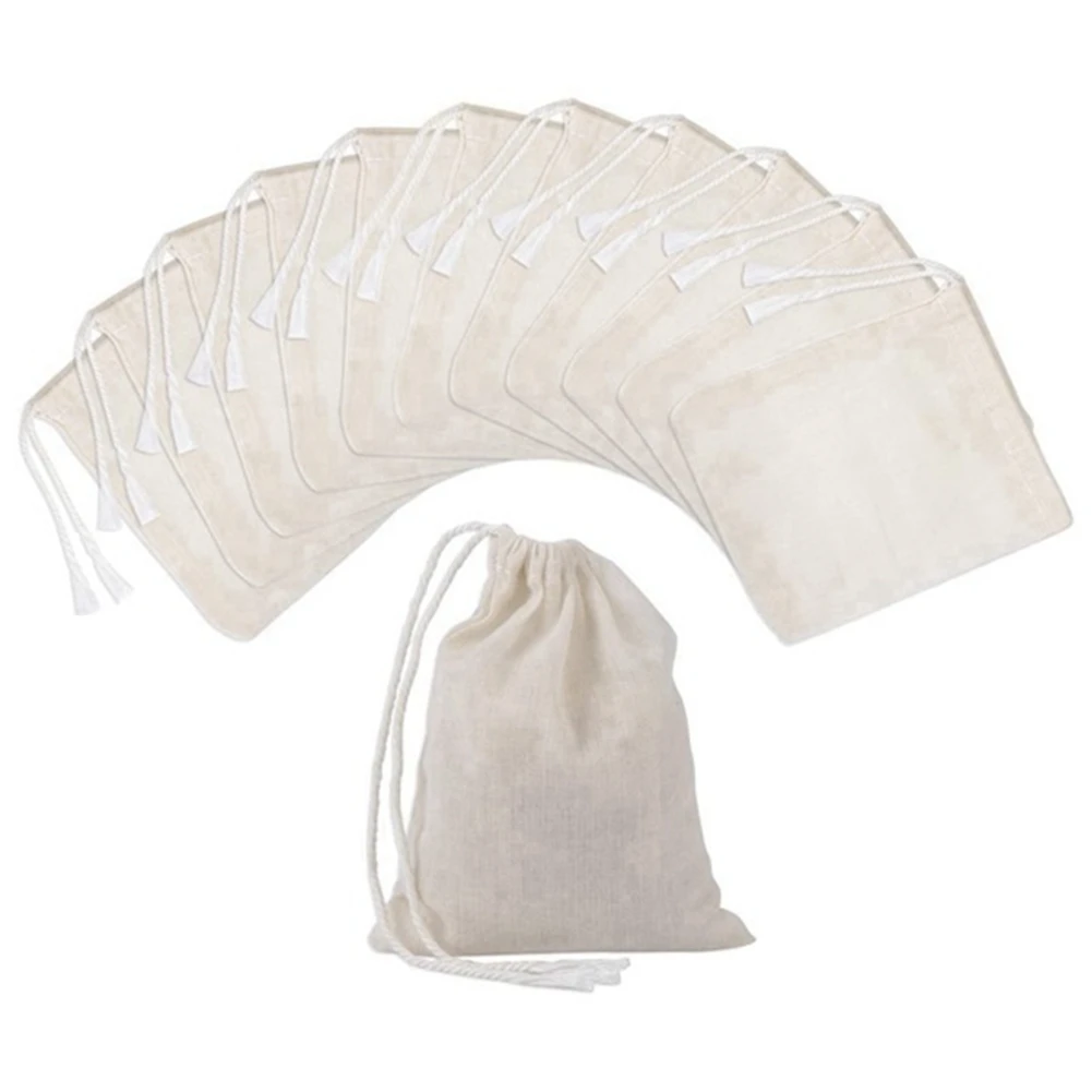 

50 Pieces Drawstring Cotton Bags Muslin Bags Tea Brew Bags (4 x 3 Inches)