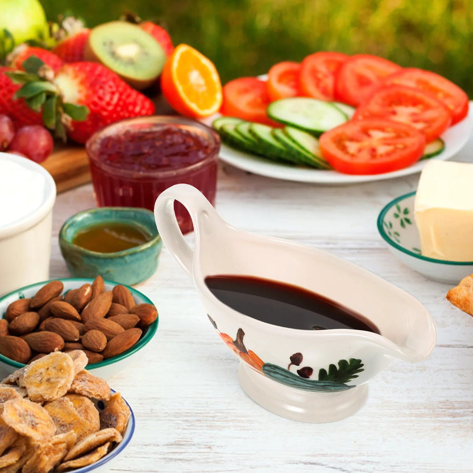 

Sauce Dispensers Seasoning Jar Gravy Pitcher Milk Boat Condiment Bowl Boats Dipping Cup Saucer Handle Cutlery