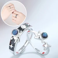astronaut planet couple ring bracelet necklace set adjustable ring light luxury personality ring jewelry gift hot sale wholesale
