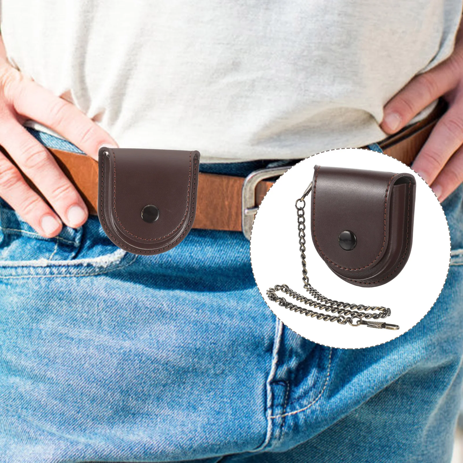 Pocket Watch Case Waist Bag Pu Pouch Vintage Holder Chain Design Container