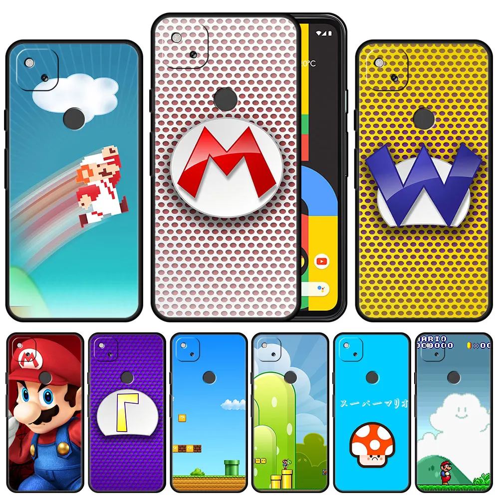 

Case Cover for Google Pixel 5a 4a 3 4 XL 5 6 Pro 4G 5G Official Armor Silicone Coque Bag Thin Cell Capa Funda Super Mario Logo