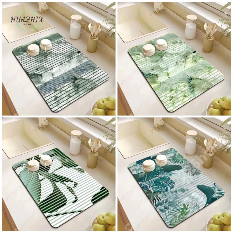 

Plant Leaf Dish Drying Mat Drain Pads for Kitchen Placemat Super Absorbent Anti-Slip Waterproof Anti-Bacteria Home Decoration