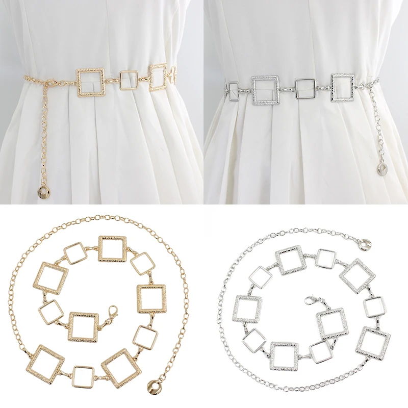 New INS Style Square Hook Girdle Belts For Women Metal Waist Belt Chain Stylish Female Waist Chain Fashion Lady Dress Decoration