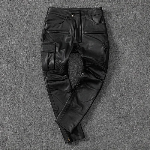 

High Quality Black Mens Pants 100% Cowhide Leather Pants Men Motorcycle Trousers Plus Size 5xl Spring 2023 Pantalon Cuir