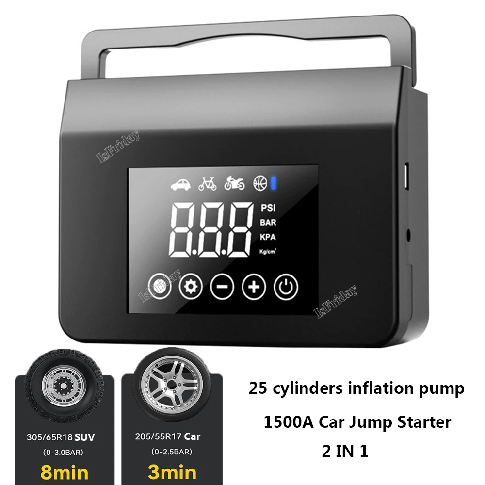 1000a Power Bank 12v Digital Tire Inflator 150psi Emergency Battery Booster