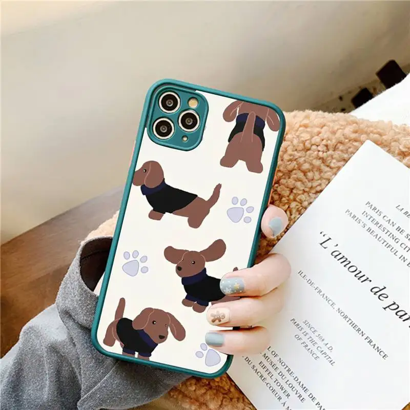 Kawaii I Love Dachshunds Letter Phone Case for iPhone 14 11 12 13 Mini Pro Max 8 7 Plus X XR XS MAX Translucent Matte Cover